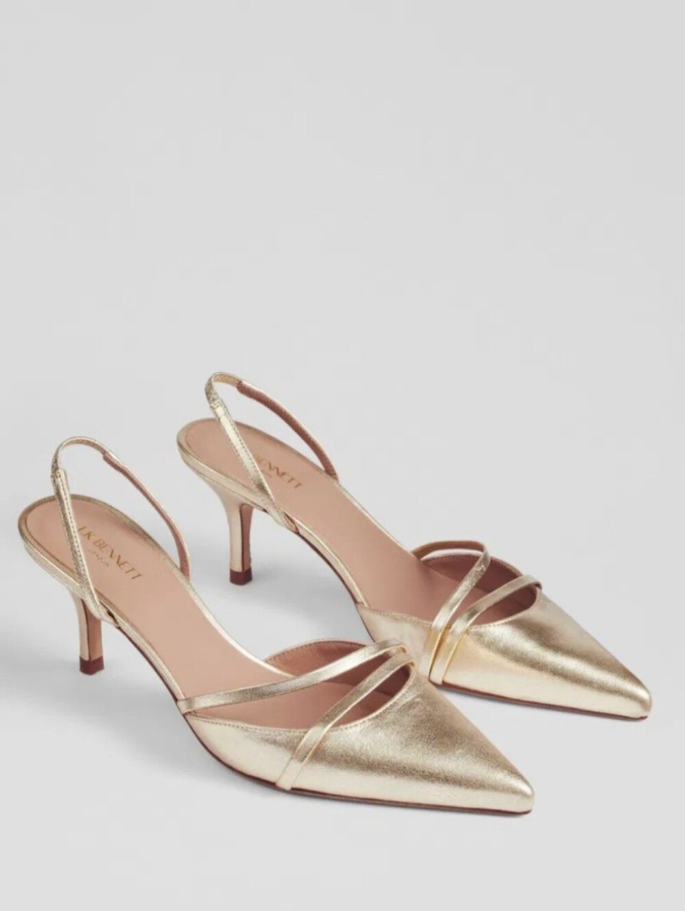 LK Bennett Slingback Pumps 11.5 Golden Leather Madely Pointy Made Spain New $575